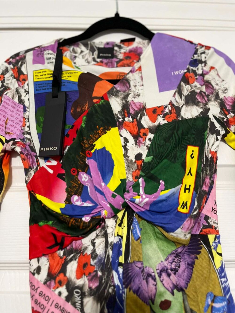 Pinko Satifaction Maglia Multi Rosa Stampa Pop Size Small NWT msrp 250 RARE!!!
